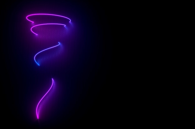 Neonspirale, die auf glänzender schwarzer Illustration der Oberfläche 3d liegt