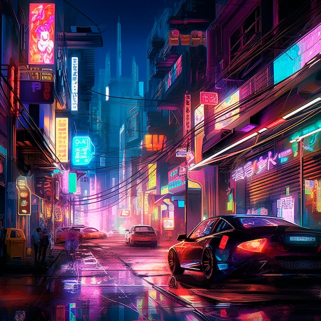 Neonstadt im Cyberpunk-Stil