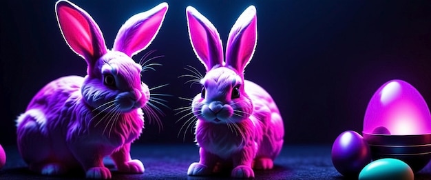 Neopunk Osterhase Glückliches Osterkonzept Stilvolles lila Neon KI generiert