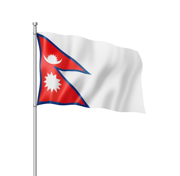 Nepal-Flagge, dreidimensional übertragen, lokalisiert auf Weiß