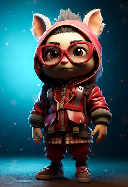 Nerd inteligente porco Menino no inverno Vestuário casual de volta para a escola personagem de desenho animado