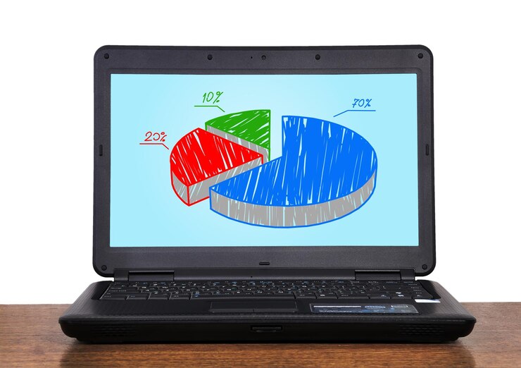 Foto netbook con gráfico de ganancias