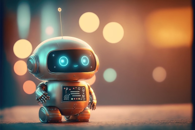 Nette Chat-Roboter-Unterstützung isoliert auf buntem, unscharfem Hintergrund mit Roboterinnovation