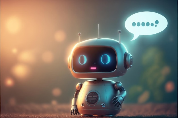 Nette Chat-Roboter-Unterstützung isoliert auf buntem, unscharfem Hintergrund mit Roboterinnovation