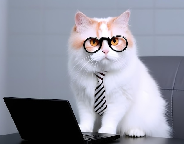 Nette geschäftige Katze mit Brille Konzept der Geschäfts- oder Bürozeiten des Pet Officer