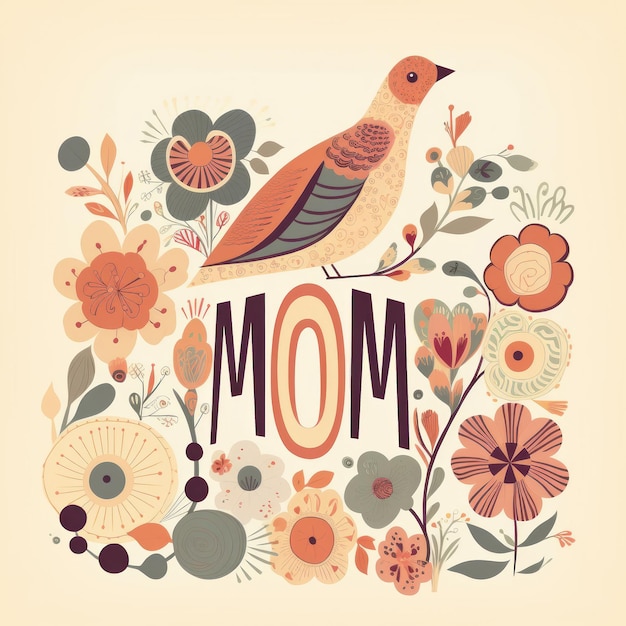 Nette Mutterillustration mit Blumen und Vogel Illustration AI Generative