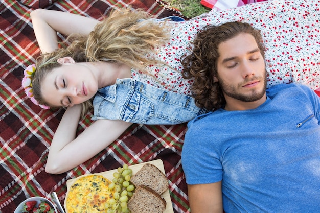 Nette Paare, die ein Picknick haben