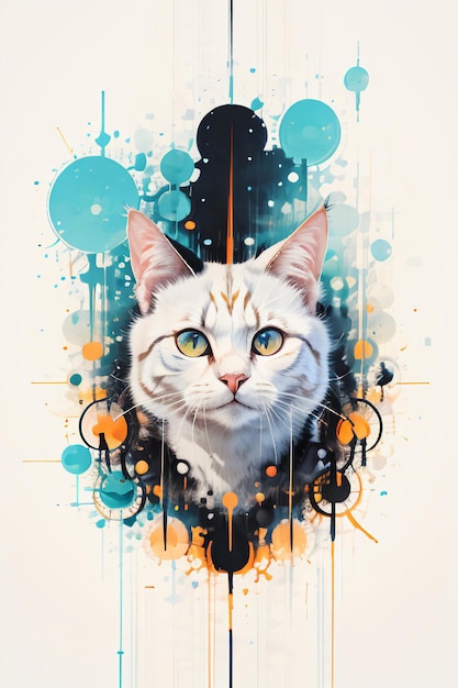 Nette realistische Haustier-Katzenkopf-bunte Flecken-Spritzeffekt-Tapeten-Hintergrundillustration