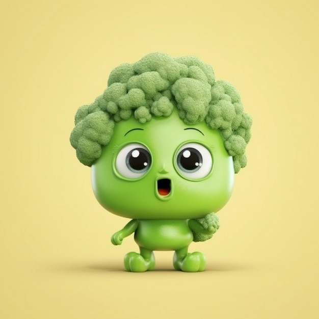 Foto netter brokkoli-charakter mit großen augen