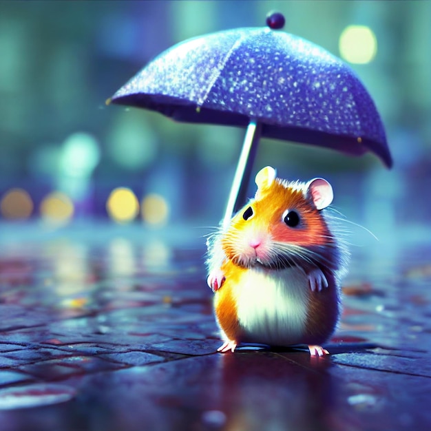 Netter hamster mit regenschirm in der regnerischen tagillustration