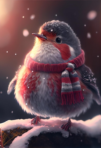 Netter kleiner Vogel in der Wintermodegarderobe, _ai_generated