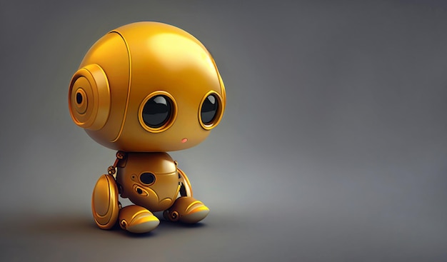 Netter trauriger gelber Roboter, der nach unten schaut