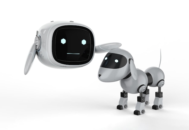 Netter und kleiner Roboter der künstlichen Intelligenz mit Hunderoboter