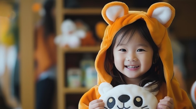 Nettes asiatisches Kind gekleidet für Halloween