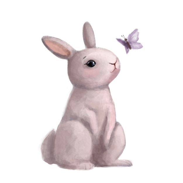 Nettes kleines Kaninchen mit Schmetterlingsaquarellillustration gut für Kartendesign