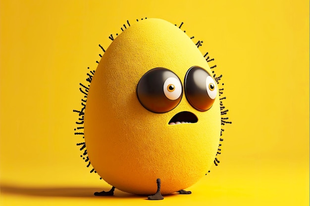 Nettes lustiges Monster in Form eines großen Eies auf gelbem Hintergrund generative ai