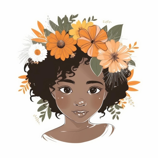 Nettes Mädchen mit Blumen Illustration AI Generative