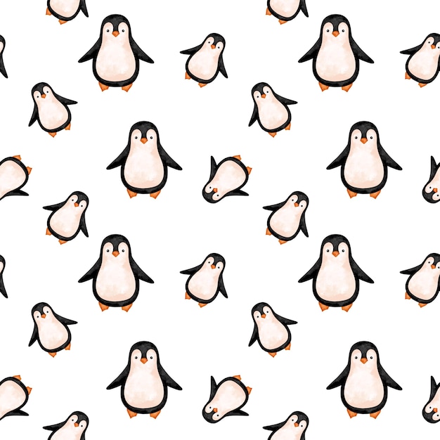 Nettes nahtloses Muster der Pinguine, Winterkindermuster, sich wiederholender Hintergrund des Pinguinkarikatur, Winter