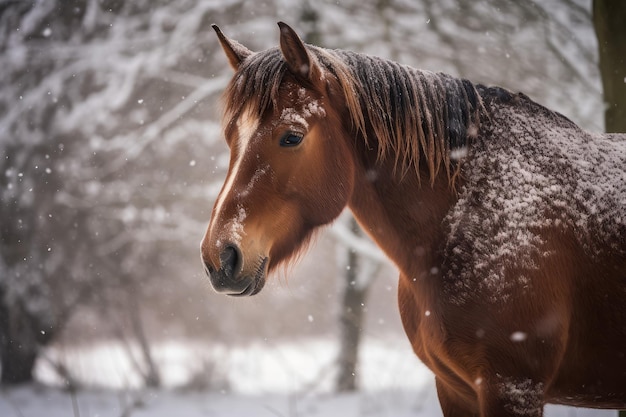 Nettes Pferd im Winterschnee Generieren Sie Ai