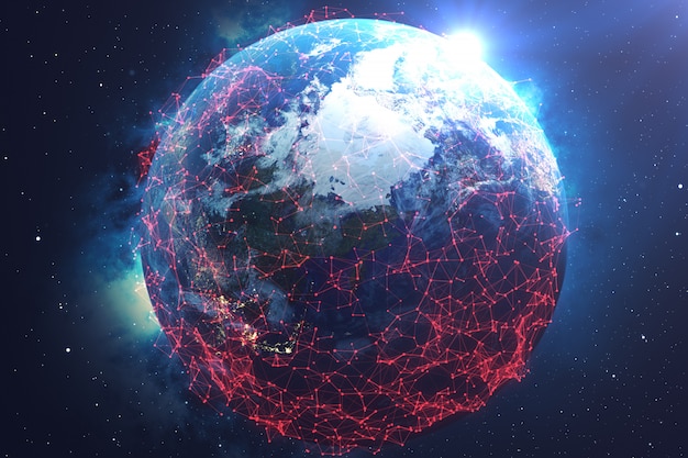 Netzwerk- und Datenaustausch über die Erde im Weltraum