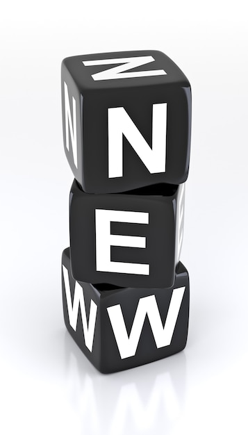 Neu - 3d weißer Text über Blackboxes. 3D-Rendering