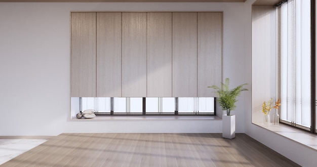 Neu - Leerer Raum, modernes japanisches Holzinterieur, Vintage - tropischer Stil .3D-Rendering