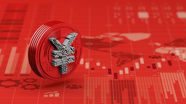 Neue digitale Yuan-Währung von China auf Grafikdiagramm der roten Wirtschaft