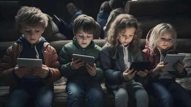 Neue Generation von Babys, Kindern, jungen Erwachsenen, die digitale Geräte wie Smartphones, Telefone und Tablets verwenden