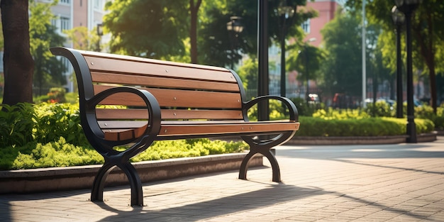 Neue moderne Bank im Park im Freien Stadtarchitektur Holzbänke Außenstuhl städtische öffentliche Möbel