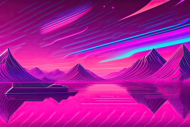 Neue Retrowave Purple Neon Background Design Art Generative AI