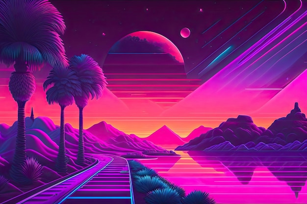 Neue Retrowave Purple Neon Background Design Art Generative AI