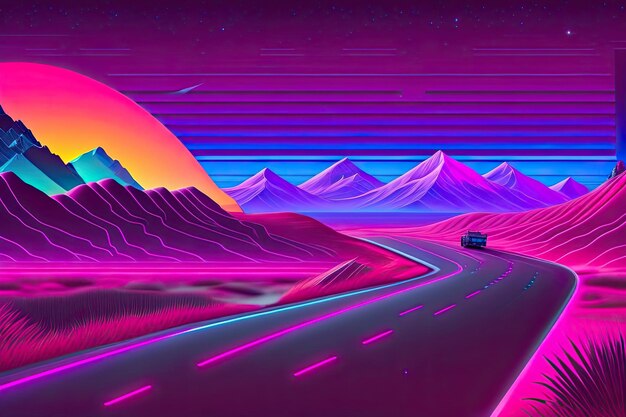 Neue Retrowave Purple Neon Background Design Art Generative AI