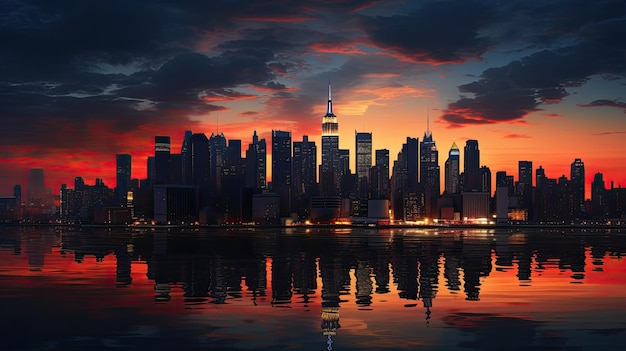 Foto neue silhouette der skyline von new york city in der abenddämmerung