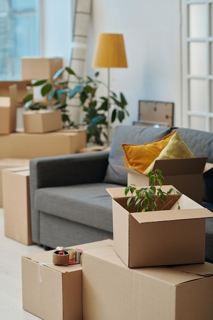 Neue Wohnung mit gepackten Kartons