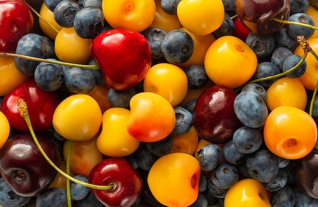 Neuer Blaubeeren- und Kirschhintergrund, Draufsicht