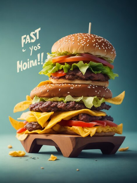 neuer Burger mit Käse-Wandpapier im Hintergrund Fast-Food