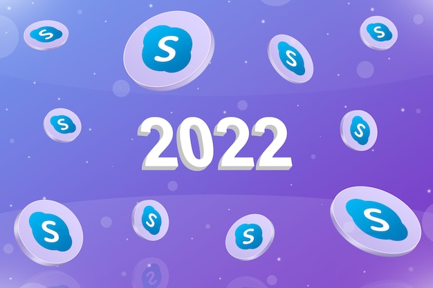 Neues 2022-Jahr mit Skype-Symbolen für soziale Netzwerke um 3d