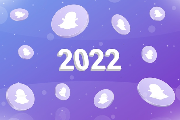 Neues 2022-Jahr mit Snapchat-Symbolen für soziale Netzwerke rund um 3d