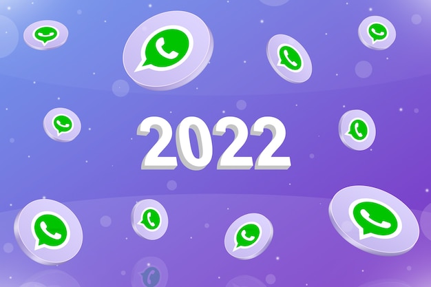Neues 2022-Jahr mit WhatsApp-Symbolen für soziale Netzwerke rund um 3d