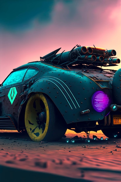 Neues futuristisches Auto-Retrowave-Cyberpunk-Modell Generative KI