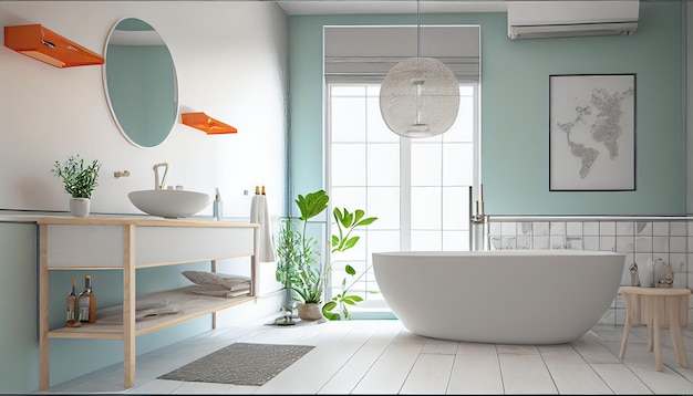 Neues Interieur eines modernen Badezimmers mit stilvoller Badewanne