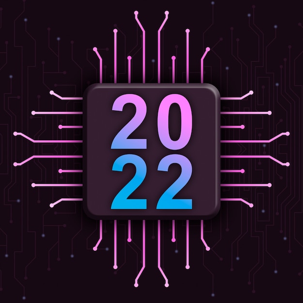 Neues Jahr 2022 auf einer technologischen Plattform 3d