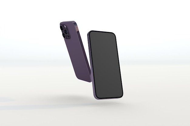 Neues lila Telefon auf weißem Hintergrund 3D-Render