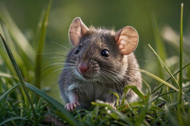 Foto neugierige maus im gras