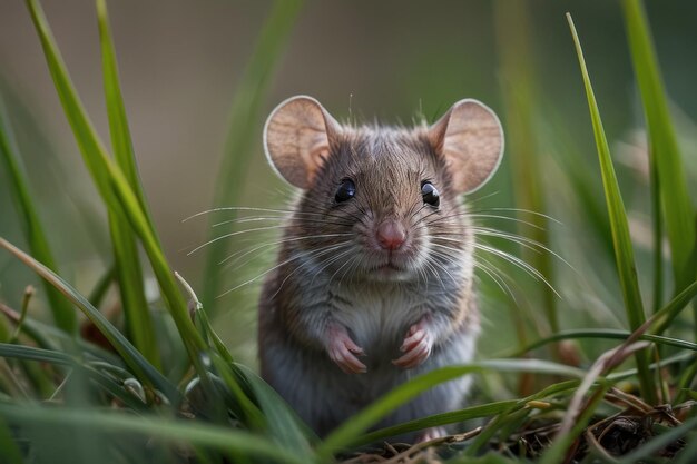 Foto neugierige maus im gras