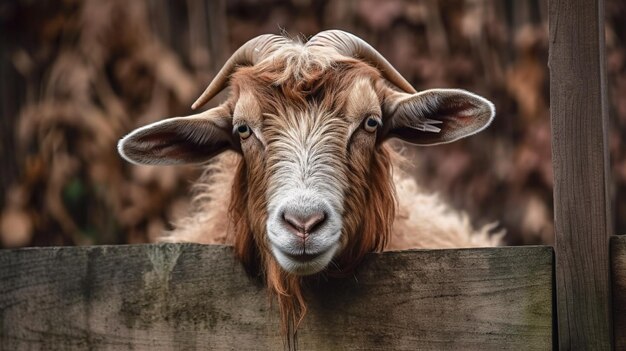 Neugierige Ziege gefangen, die neugierig ihre Umgebung erkundet