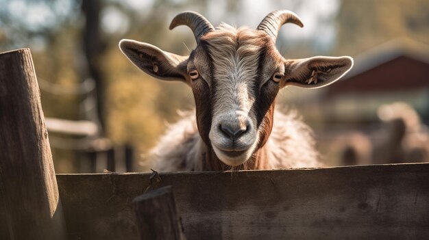 Neugierige Ziege gefangen, die neugierig ihre Umgebung erkundet