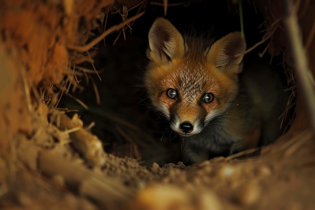 Neugieriger Fuchs, der aus dem Busch schaut