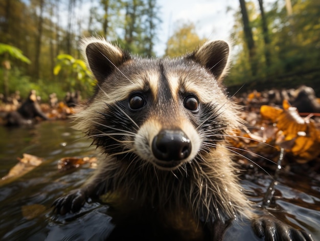 Foto neugieriger waschbär eine abenteuerliche begegnung in der wildnis