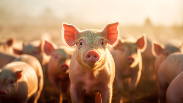 Neugieriges kleines Schweinchen Schwein im Innenraum auf der Farm Schweinezucht Zucht Generative KI